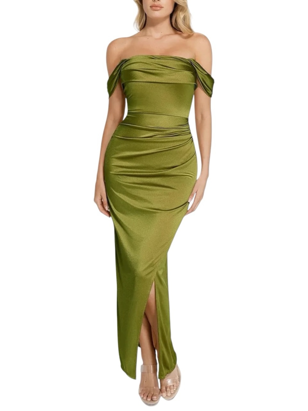 NWT Popilush Shapewear Off Shoulder Shine Ruched Sculpting Maxi Dress Size XL